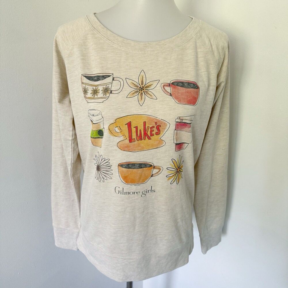 Gilmore Girls Luke's Floral Coffee Mug Cup Tee Shirt Top M Medium Cotton Blend - Picture 2 of 14